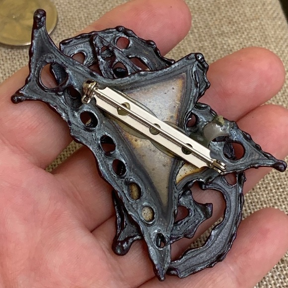 Vintage Handmade Metal Modernist Brutalist Unique Brooch Pin - Picture 4 of 9